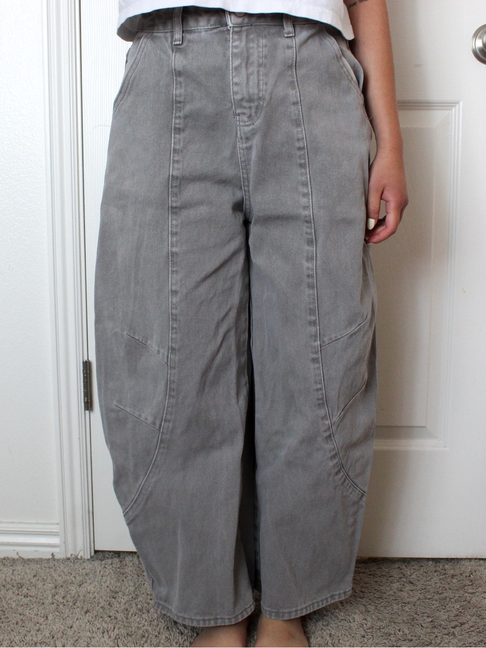 Gray Wide Leg Utility Pants